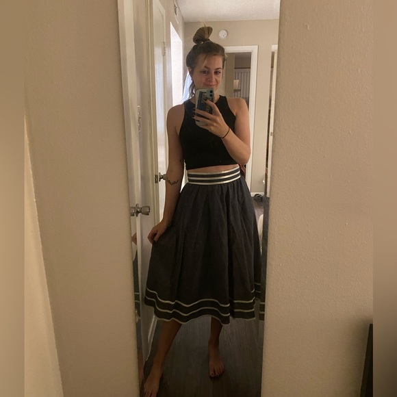 Navy & White polka dot Midi skirt (very high waist) - size M - Picture 5 of 5